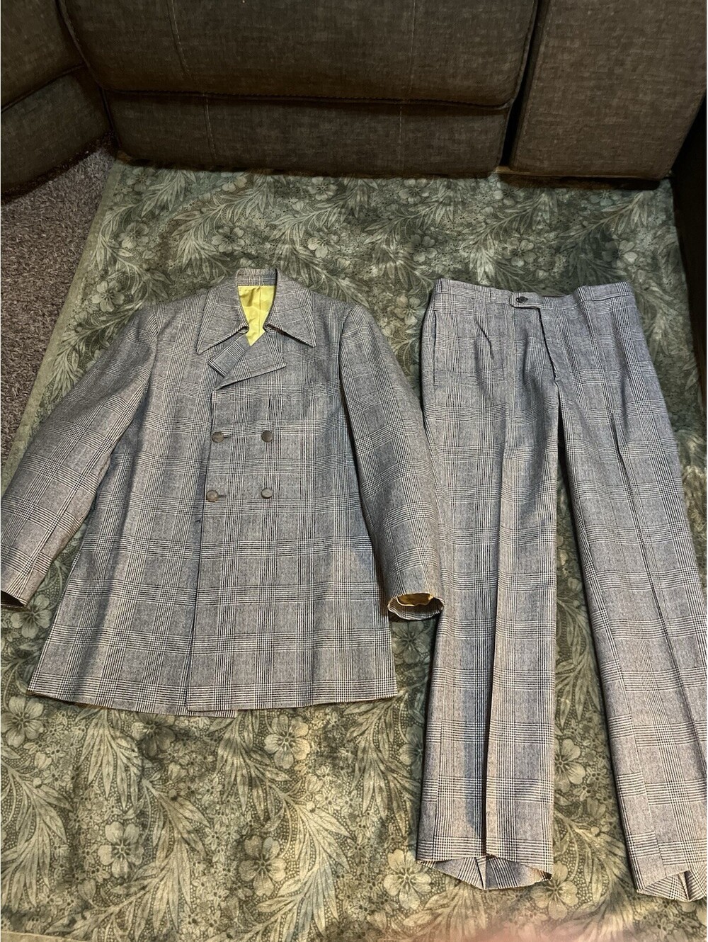 VTG 70s Jacques Esterel Paris Men's Wool Suit 40R 32x30 Double Breasted Plaid